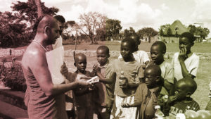 HH Chinna Jeeyar Swamiji with Poor Children High Resolution Black White