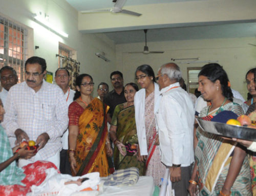 Godavarikhani Vikasa Tarangini Distributed Mufflers and Fruits in First Aid Center
