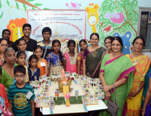 Prajna Summer camp kids make Samatha Moorth model.