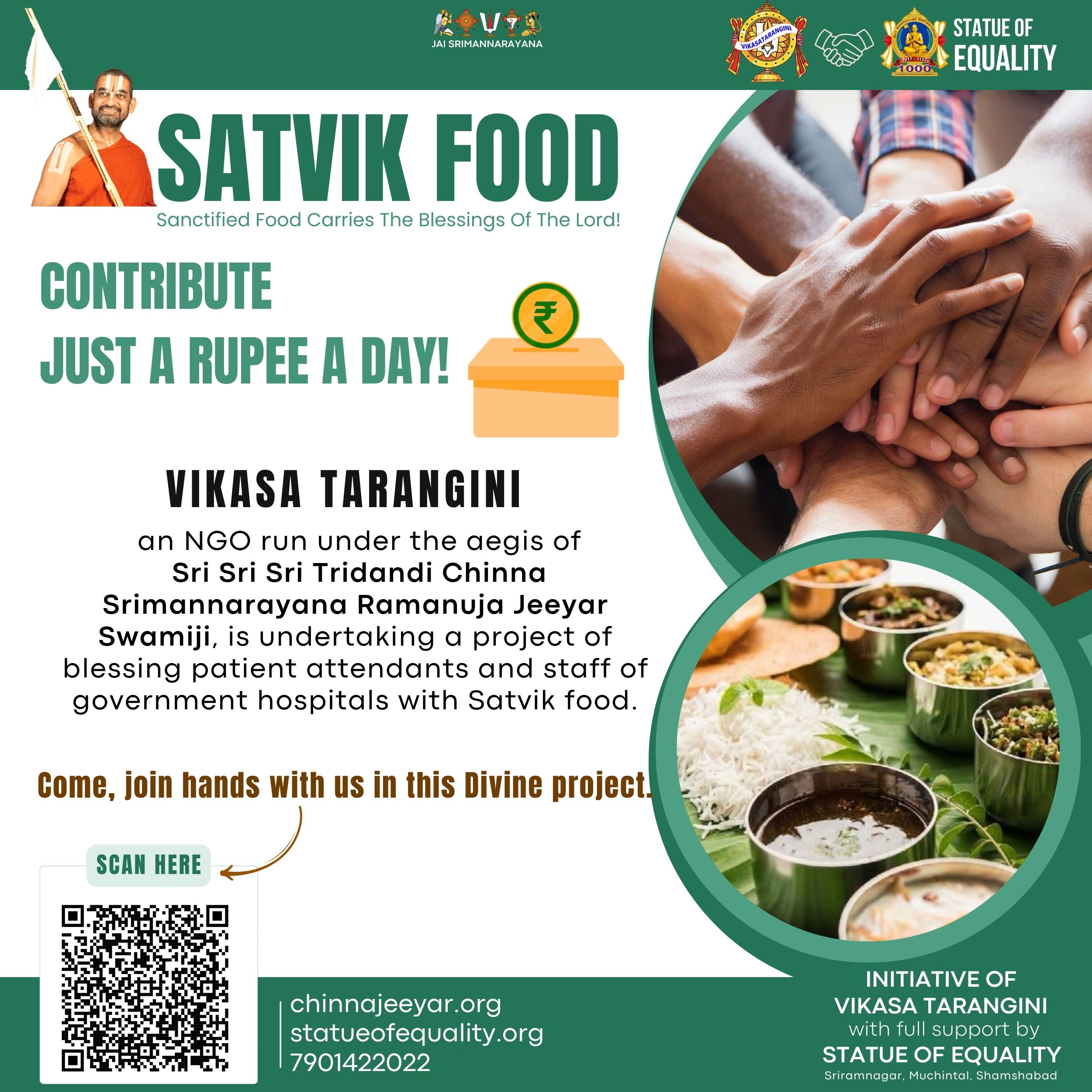 satvik food to the patient attendants at government hospitals