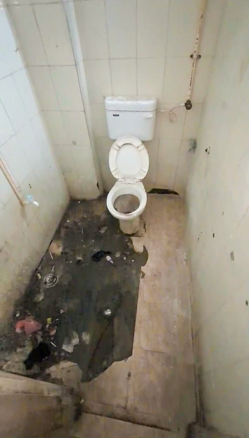 Damaged toilet before renovation